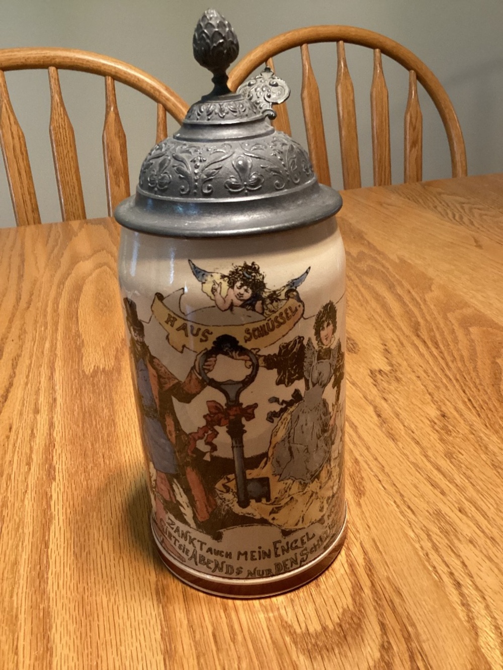Antique German Stoneware Pewter Lid Villeroy&Boch Mettlach Beer Stein